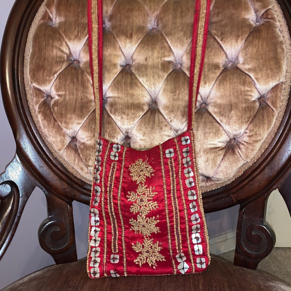 Red Cross bag with Shells and Beads